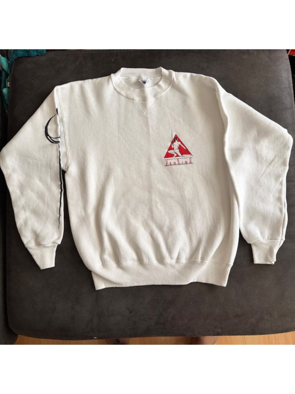 Vintage USC Fencing White Crewneck Sweatshirt By Bike Large Made In USA